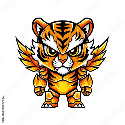 Fierce Tiger Warrior with Golden Armor and Wings.
