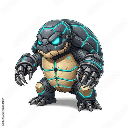 Futuristic Mechanical Turtle Creature with Glowing Blue Eyes.