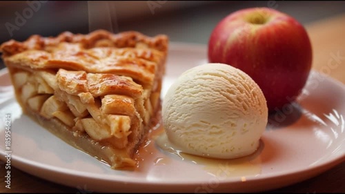 Apple Pie Slice With Vanilla Ice Cream
