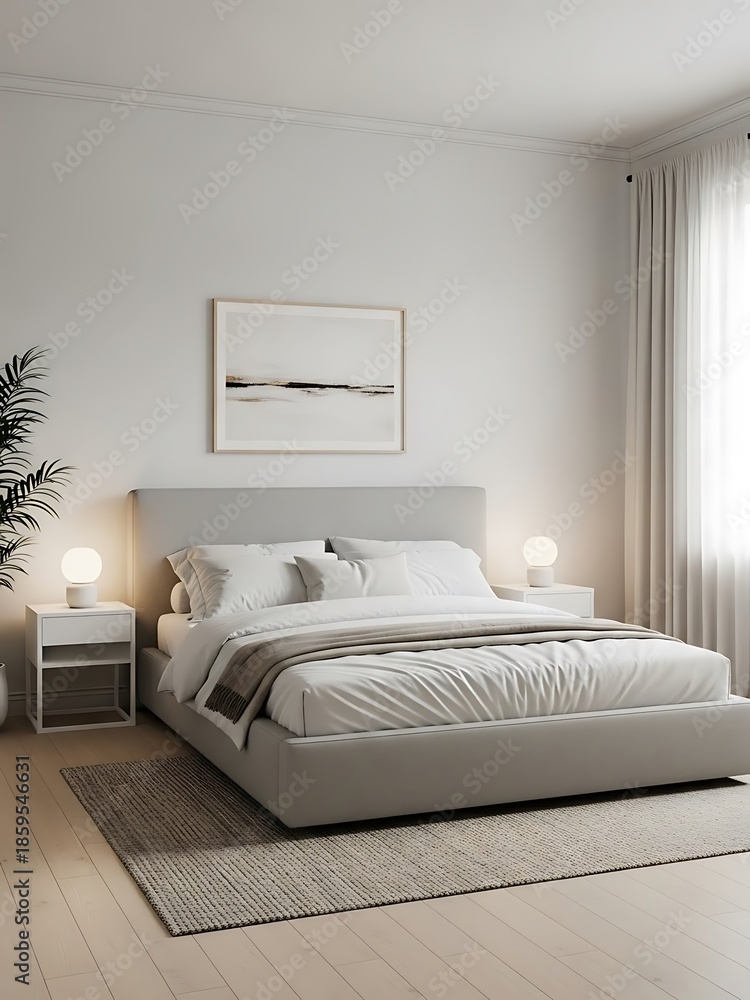 Fototapeta premium Contemporary bedroom sanctuary with minimalist design and serene atmosphere