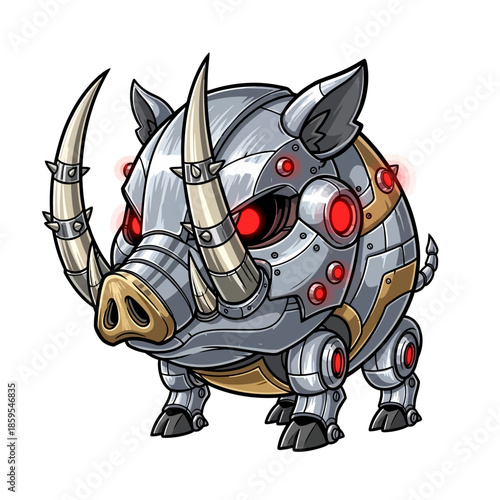 Mechanical Boar Robot with Glowing Red Eyes and Metallic Armor.