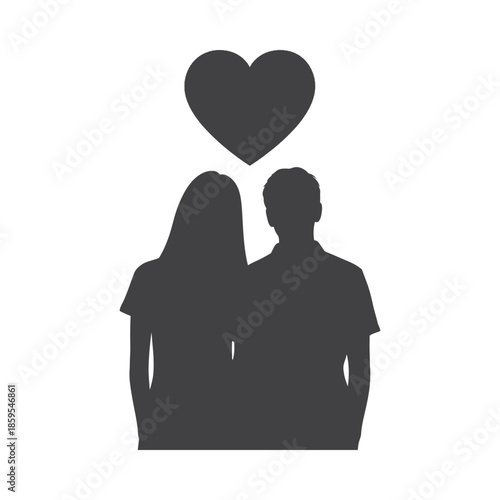 Illustration of silhouette of a loving couple with a heart above them on, valentine love silhouette vector