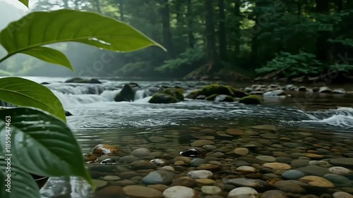 Serene Forest River with Sunlight Beams