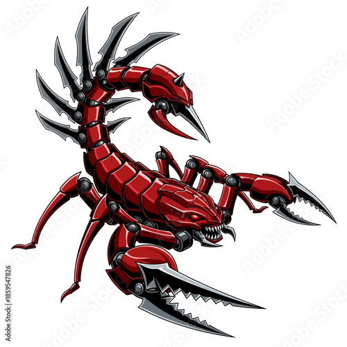 Mechanical Red Scorpion Creature Illustration.