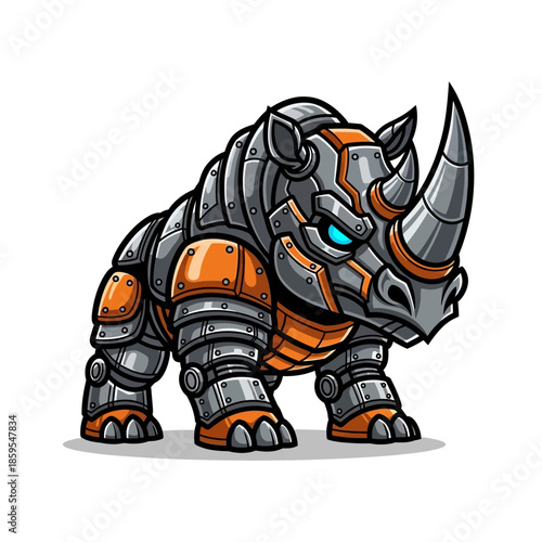 Mechanical Rhinoceros Robot Warrior with Orange Armor.