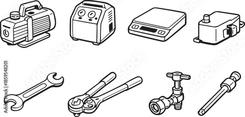 Air Conditioning Service Tools Line Art Set eps