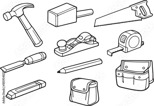 Carpenter Core Hand Tools Line Art Set eps