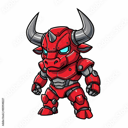 Red Robot Bull Character Design.