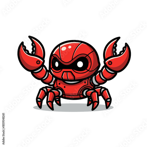 Red Robot Crab Character with Big Claws and Glowing Eyes.