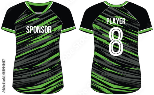 Women Sports Jersey t-shirt design Flat sketch Illustration, Geometric pattern V Neck t shirt for girls and Ladies Volleyball jersey, Football, badminton, Soccer and netball, Sport uniform kit