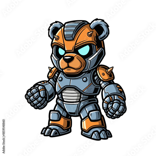Robotic Teddy Bear Warrior Character Design.