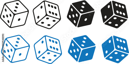 Dice icon set with all six faces in black color in outline style. Ludo game dice symbols in outline style. Set of six sides of a dice icon in black color isolated on a white background