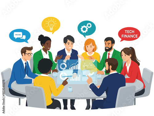 Diverse Team Collaborating on Business Strategy with Digital Displays