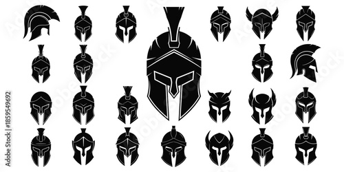 Collection of Black Silhouette Spartan and Roman Warrior Helmets spartan helmet roman helmet