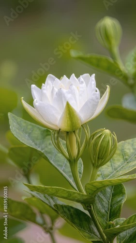 Wallpaper Mural time lapse,Growing Blossom, white flower in full bloom with green leaves stands outdoors, serene and calm, natures beauty, springtime, calm, growth, serenity, blossoms Torontodigital.ca