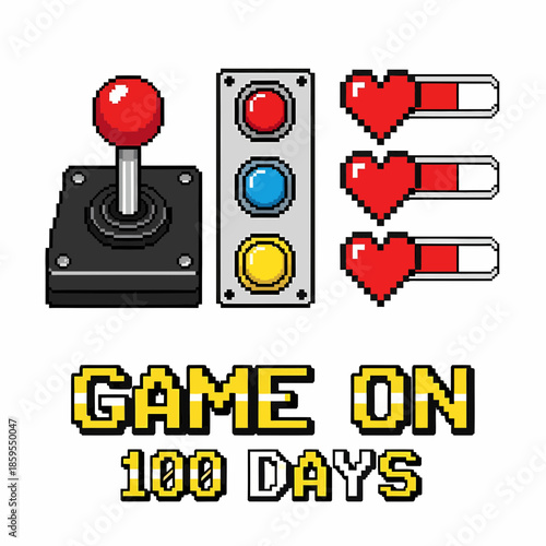 Pixel Art Game On 100 Days Retro Gaming Joypad Lights and Health Bars
