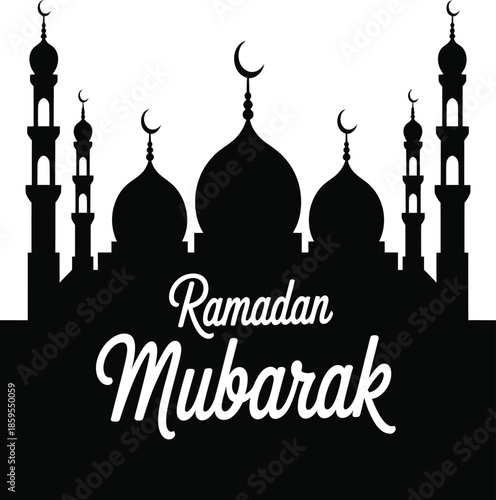 Wallpaper Mural Ramadan Mubarak mosque silhouette with crescent moons Torontodigital.ca