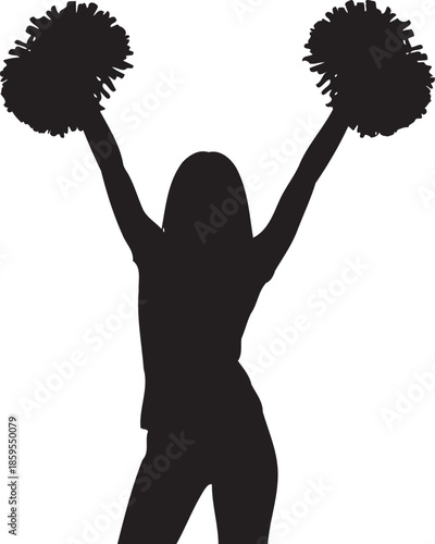 Silhouette of a cheerleader isolated on transparent background with pom poms