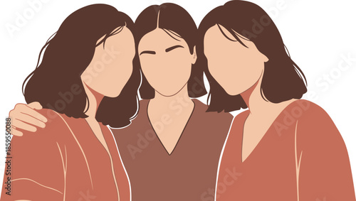 Silhouette of three women embracing isolated on transparent background