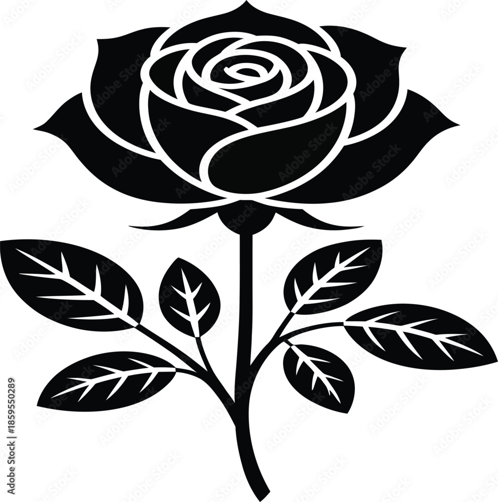 Obraz premium Elegant black rose silhouette with leaves