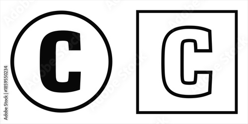 Copyright Symbol C In Circle And Square On White Background letter