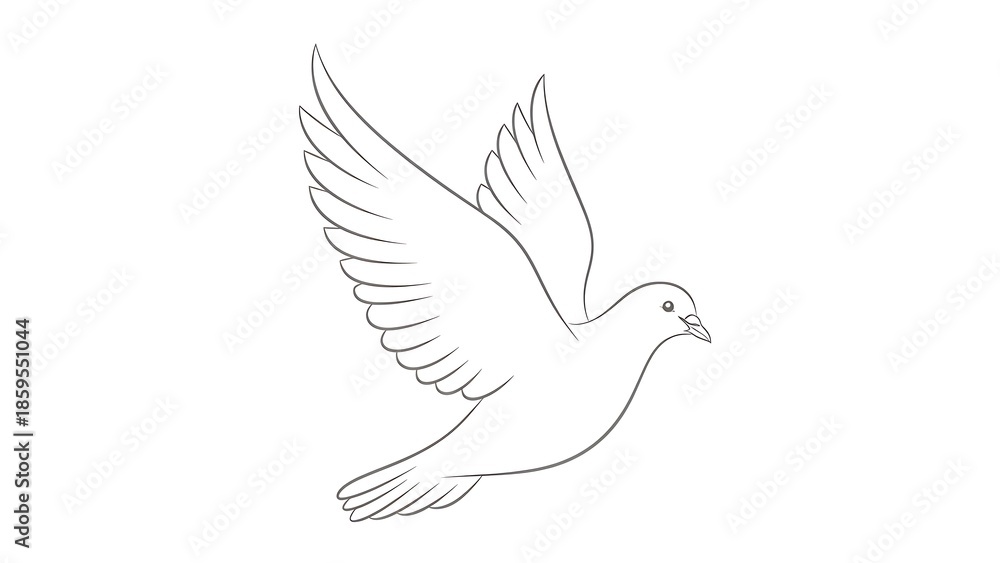 Fototapeta premium Simple Line Drawing of Dove in Flight.