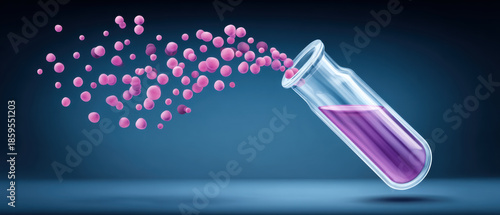 Innovative biotechnology concept with pink liquid and molecule in science laboratory
