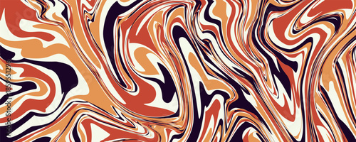 An abstract liquid marble texture. The design features a swirling pattern of intermingling colors, primarily shades of orange, brown, beige, and a very dark, almost black, purple.