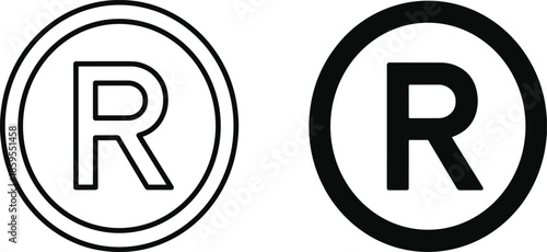 Registered Trademark Symbol R Icon Set Outline and Filled Black On White Keywords: R symbol, registered trademark, trademark