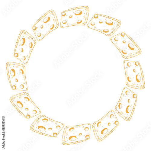 Cheese slice wreath, foodie frame. Circular cheese wreath, border. Cheese wreath frame, charcuterie badge