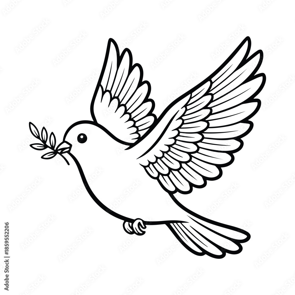 Obraz premium Peaceful dove flying with olive branch