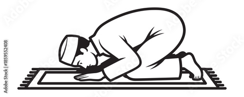 Man praying on prayer mat in prostration