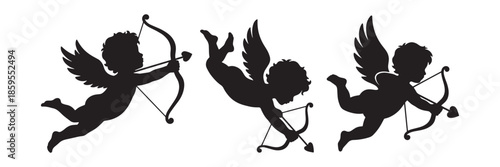 Cupid silhouettes with bows and arrows