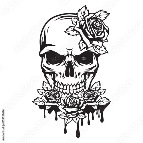 Wallpaper Mural Skull With Roses And Ink Dripping Below Torontodigital.ca