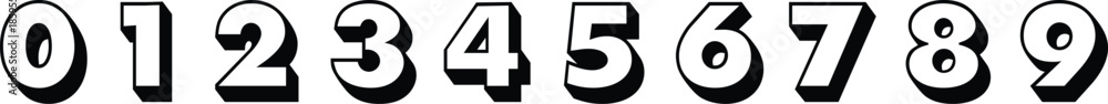 Obraz premium Bold 3D Digit Numbers 0–9 Set 0 1 2 3 4 5 6 7 8 9 – Black and White Numeric Typography Vector