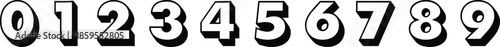 Bold 3D Digit Numbers 0–9 Set 0 1 2 3 4 5 6 7 8 9 – Black and White Numeric Typography Vector
