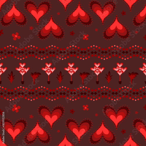 alentine seamless pattern with Hearts, design for texture, fabric,clothing,decoration, embroidery design, clothing sarong, scarf, wallpaper, seamless fabric pattern, ornament, print, vector illustrati