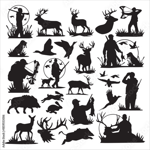 Hunting Silhouettes Of Wildlife And Hunters