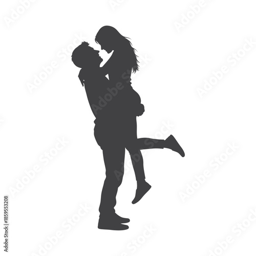 Illustration of silhouette of a romantic couple sharing a tender kiss moment, valentine love silhouette vector