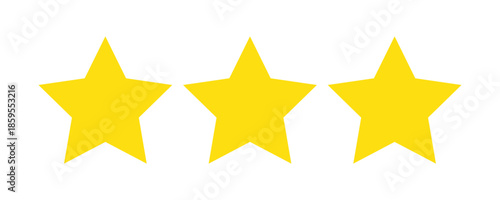 Five yellow stars icon Vector illustration. Five stars rating. Five stars customer product rating review.  Customer feedback. Vector 5 stars rating review. Isolated on a white background