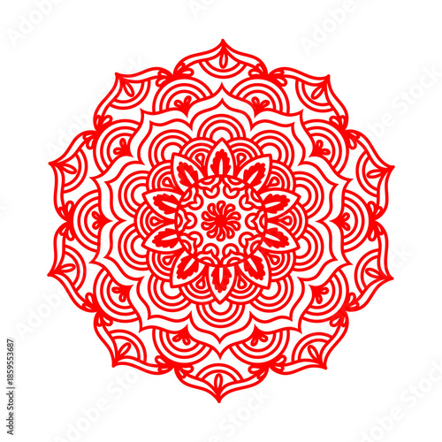 Mandala beautiful line flower art decoration doodle that can be used for sticker, book, scrapbook, icon, decorative, etc. with aesthetic red rose colorful color