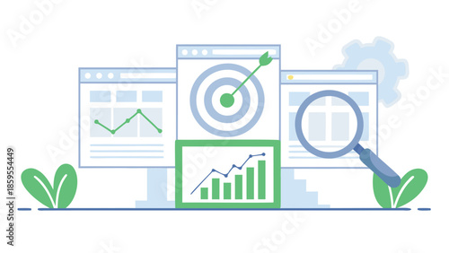 Seo strategy visualization with analytics panels and graphs for optimization