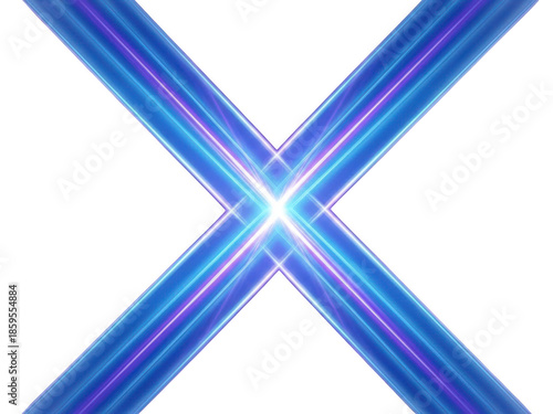 Blue neon x symbol isolated on transparent background