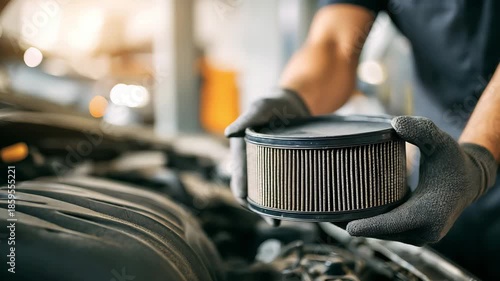 Mechanic holding car air filter during car maintenance, 4k video