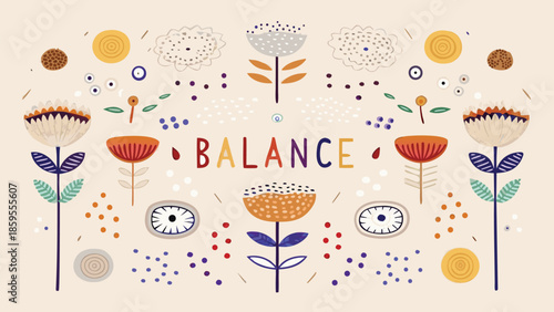 Vibrant floral design with balance concept and colorful flowers