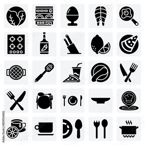 Breakfast And Lunch Preparation Elements – An Egg Cup, Frying Pan, And Pizza On A Plate With Kitchen Tools.