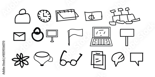 Collection of various line icons and symbols