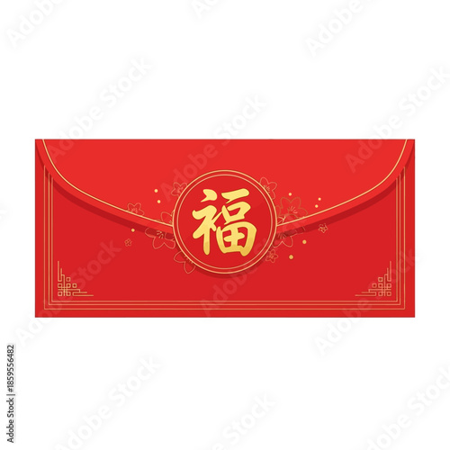 Red Chinese New Year lucky money envelope with golden Chinese character for fortune