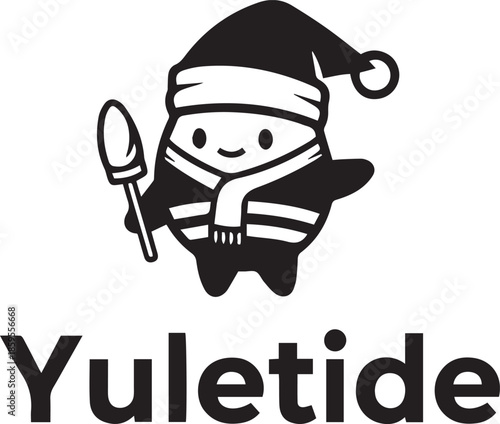 Yuletide Cartoon Silhouette with Santa Hat and Scarf