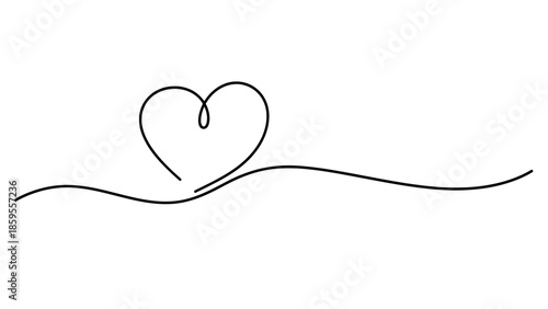 Simple continuous line drawing of a heart symbolizing love and affection, isolated white background
